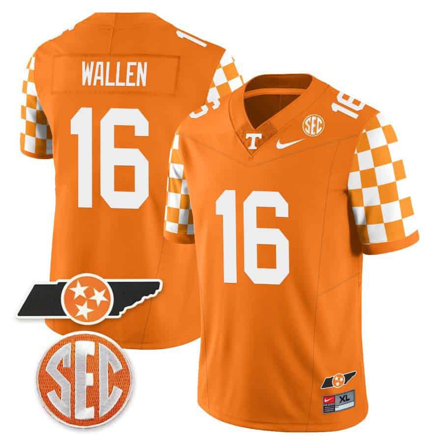 Men Tennessee Volunteers #16 Wallen Orange 2024 Nike Checkerboard & Alternate NCAA Jersey